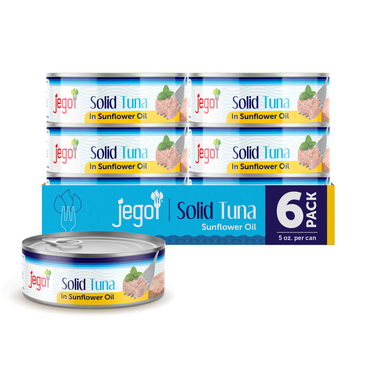 Jego Solid Tuna in Sunflower Oil Keto Low Carb Gluten Free Soy Free Canned Ready to eat Pack of 6 5oz can