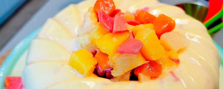 Pineapple and tropical fruits creamy jello