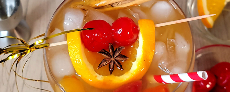 Merry Spiced Tropical Cocktail with Tropical Fruits Mix